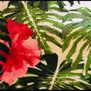 Tropical Leaves Hibiscus Fabric Shower Curtain